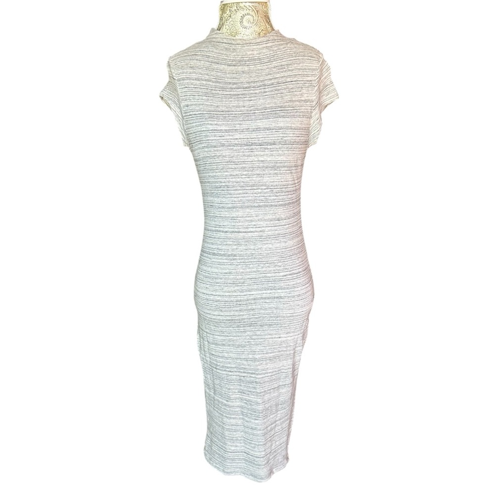 Fall Striped Heather Gray Midi Dress Stretch Pinup Bodycon Office Siren Medium